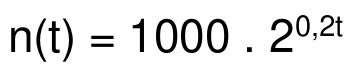 Fórmula: n(t) = 1000 . 2 elevado a 0,2t.