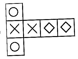 Planificação: linha com X, X, losango e losango; acima e abaixo do primeiro X, círculos.