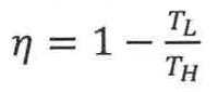 Fórmula: η = 1 − T_L/T_H.