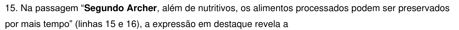 Reprodução do enunciado da questão 15 como impresso: a expressão “Segundo Archer” aparece em negrito.