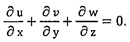 Equação: derivada parcial de u em relação a x, mais derivada parcial de v em relação a y, mais derivada parcial de w em relação a z, igual a zero.