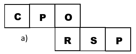 Planificação com C, P, O na linha de cima e, na linha de baixo, a partir do O: R, S, P.