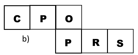 Planificação com C, P, O na linha de cima e, na linha de baixo, a partir do O: P, R, S.