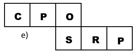 Planificação com C, P, O na linha de cima e, na linha de baixo, a partir do O: S, R, P.