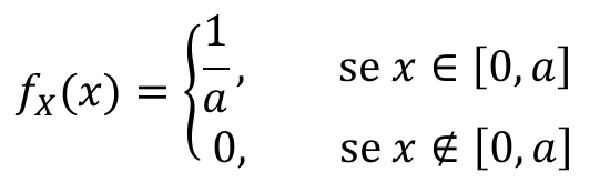 f índice X de x é igual a 1/a, se x pertence a [0, a]; 0, se x não pertence a [0, a].