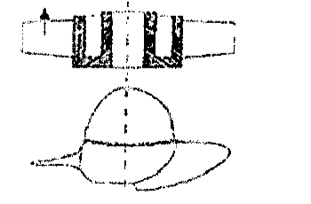 Terceiro desenho: corte de rotor com escoamento paralelo ao eixo, e vista em perspectiva de hélice com pás.