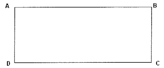 Retângulo com vértices A (superior esquerdo), B (superior direito), C (inferior direito) e D (inferior esquerdo).