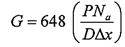Fórmula: G = 648 · (P·Nₐ / (D·Δx)).