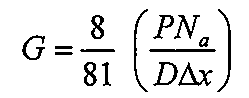 Fórmula: G = (8/81) · (P·Nₐ / (D·Δx)).