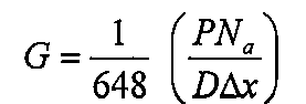Fórmula: G = (1/648) · (P·Nₐ / (D·Δx)).
