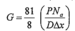 Fórmula: G = (81/8) · (P·Nₐ / (D·Δx)).