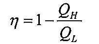 Fórmula: η = 1 − Q_H / Q_L.