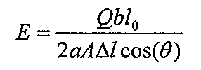 Fórmula: E = Q·b·l₀ / (2·a·A·Δl·cos(θ)).
