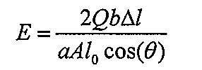 Fórmula: E = 2·Q·b·Δl / (a·A·l₀·cos(θ)).