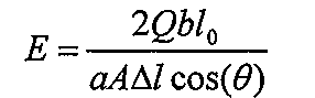 Fórmula: E = 2·Q·b·l₀ / (a·A·Δl·cos(θ)).