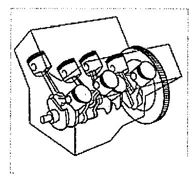 Ilustração em corte de bloco de motor mostrando a disposição dos cilindros, pistões, bielas e virabrequim.