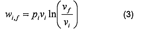 Equação (3): w_i,f = p_i·v_i·ln(v_f/v_i).