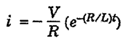 Equação: i = −(V/R)(e elevado a −(R/L)t).