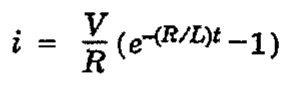 Equação: i = (V/R)(e elevado a −(R/L)t − 1).