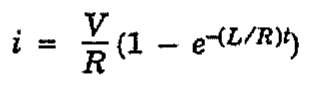 Equação: i = (V/R)(1 − e elevado a −(L/R)t).