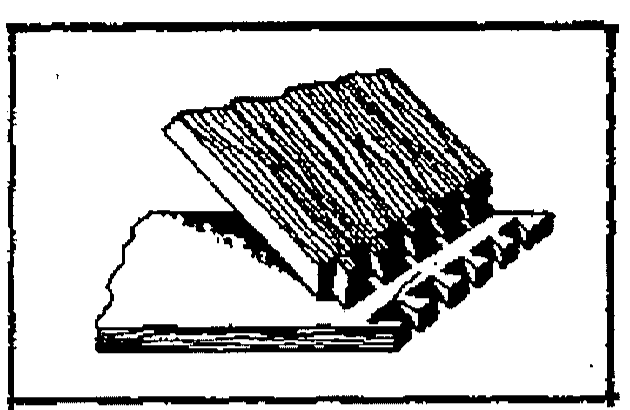 Desenho em perspectiva de duas peças de madeira unidas por encaixes alternados ao longo da borda.
