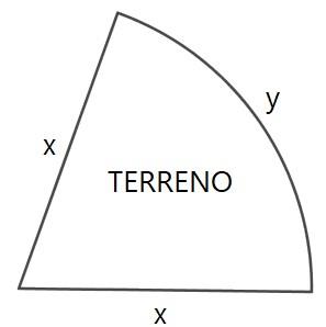 Setor circular rotulado TERRENO, com os dois raios indicados por x e o arco indicado por y.