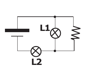 Circuito: L2 em série com o gerador e com o conjunto formado por L1 em paralelo com o resistor.