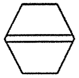 Símbolo hexagonal com duas linhas horizontais paralelas atravessando o centro.