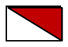 Um quadrado dividido por uma diagonal em dois triângulos; região escura pintada em vermelho.