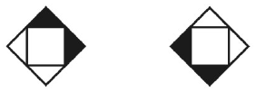 Duas figuras menores que o objeto: a primeira com os triângulos superior e direito pretos; a segunda com os triângulos esquerdo e inferior pretos.