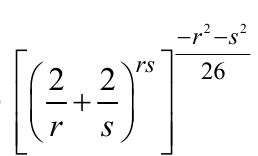 [(2/r + 2/s) elevado a rs] elevado a (−r² − s²)/26.