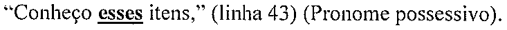 “Conheço esses itens,” (linha 43) (Pronome possessivo). — pronome sublinhado: “esses”.
