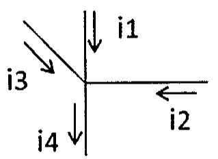 Nó com quatro correntes: i1 chegando por cima, i2 chegando pela direita, i3 chegando pela diagonal superior esquerda e i4 saindo para baixo.