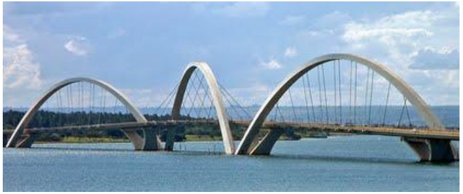 Fotografia ilustrativa de uma ponte com arcos sobre um lago.