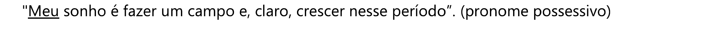 "Meu sonho é fazer um campo e, claro, crescer nesse período”. (pronome possessivo). Sublinhado: “Meu”.