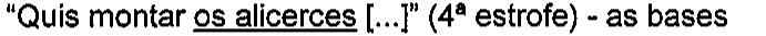 “Quis montar os alicerces [...]” (4ª estrofe) - as bases — termos sublinhados: os alicerces
