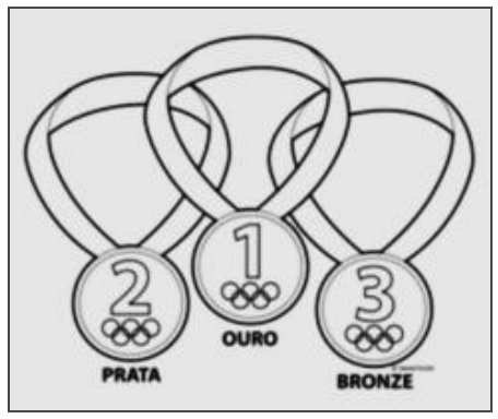 Desenho de três medalhas olímpicas: prata (2), ouro (1) e bronze (3).