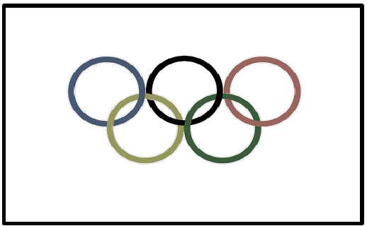 Bandeira olímpica: retângulo branco com os cinco anéis entrelaçados ao centro.