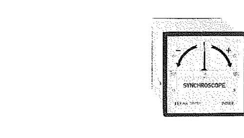 Instrumento de painel com ponteiro central e escala marcada com sinais de menos e mais, com a inscrição SYNCHROSCOPE.