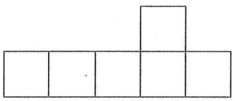 Planificação com seis quadrados: uma fileira de cinco quadrados e um quadrado acima do quarto quadrado da fileira.