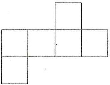 Planificação com seis quadrados: uma fileira de quatro quadrados, um quadrado acima do terceiro e um quadrado abaixo do primeiro quadrado da fileira.
