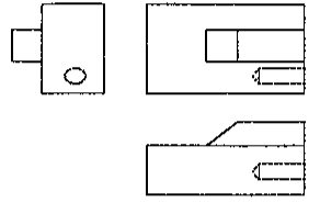 Conjunto de três vistas ortográficas da peça, opção A.