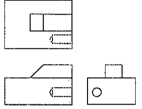 Conjunto de três vistas ortográficas da peça, opção B.