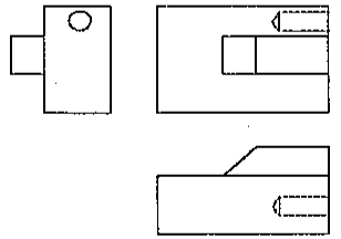 Conjunto de três vistas ortográficas da peça, opção D.