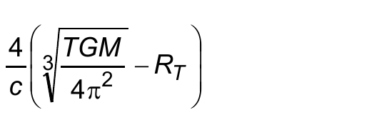 Expressão: 4/c multiplicado por (raiz cúbica de (TGM dividido por 4π²) menos R com índice T).