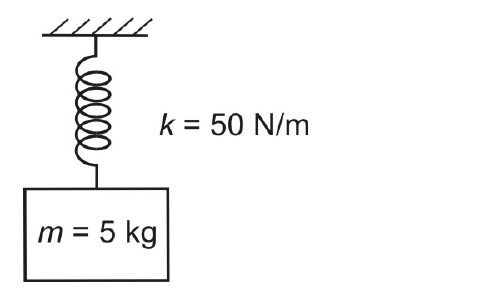 Sistema massa-mola vertical com k = 50 N/m e m = 5 kg.