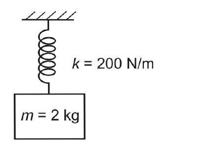 Sistema massa-mola vertical com k = 200 N/m e m = 2 kg.