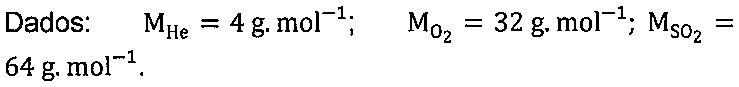 Dados: M(He) = 4 g.mol-1; M(O2) = 32 g.mol-1; M(SO2) = 64 g.mol-1.