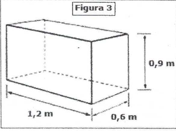 Figura 3: paralelepípedo com 1,2 m de comprimento, 0,6 m de largura e 0,9 m de altura.