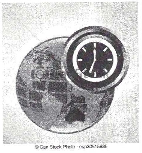 Imagem de um relógio sobre um globo terrestre. Crédito: Can Stock Photo.